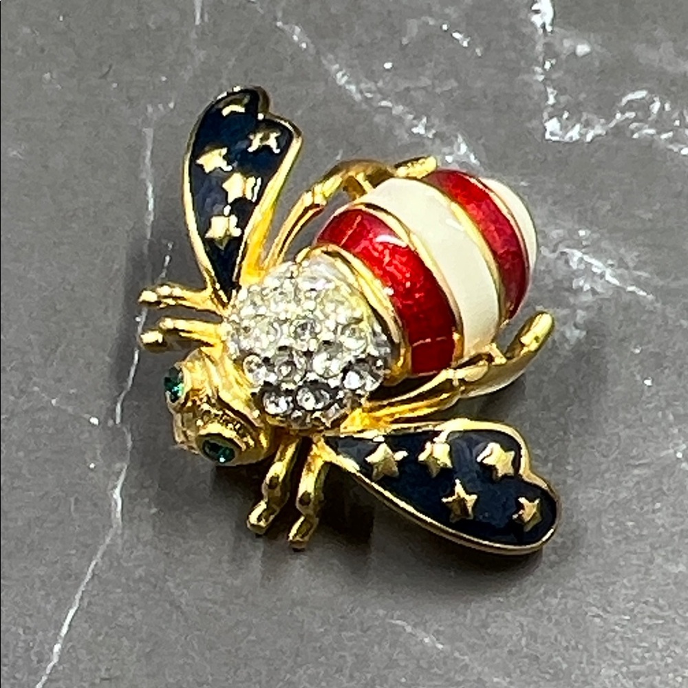 Vintage Joan Rivers Patriotic Red, White & Blue Bumble Bee Pin